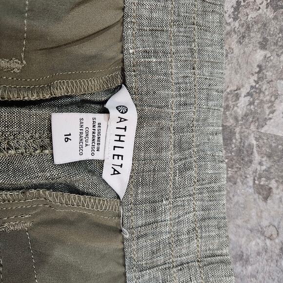 Athleta  Voyager Linen Tapered Leg Ankle Crop Pant Aspen Olive Green Size 16 - Picture 6 of 7